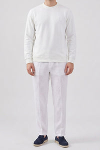 Herresweatshirt med rund hals og lange ærmer i off-white bomuldsblanding, stretchpullover