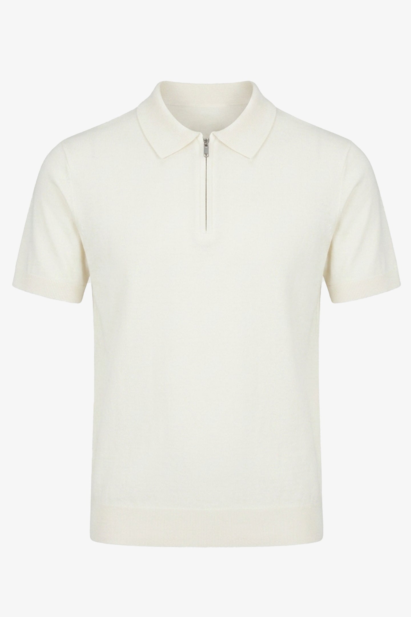 Herre Off-white strikket poloshirt med lynlåsudskæring og korte ærmer i blød blanding