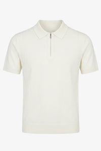 Herre Off-white strikket poloshirt med lynlåsudskæring og korte ærmer i blød blanding