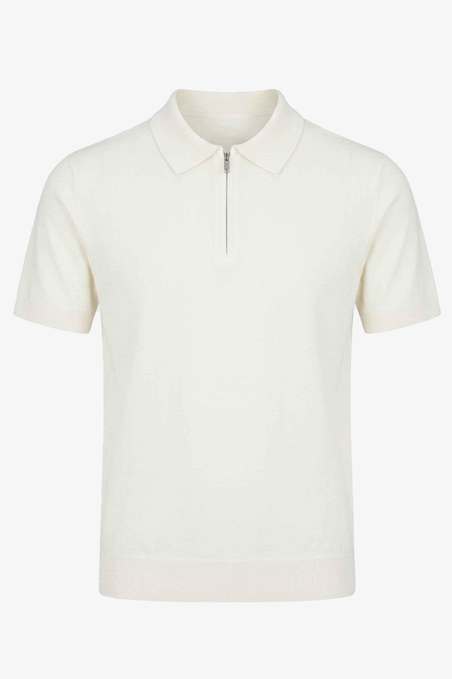 Herre Off-white strikket poloshirt med lynlåsudskæring og korte ærmer i blød blanding