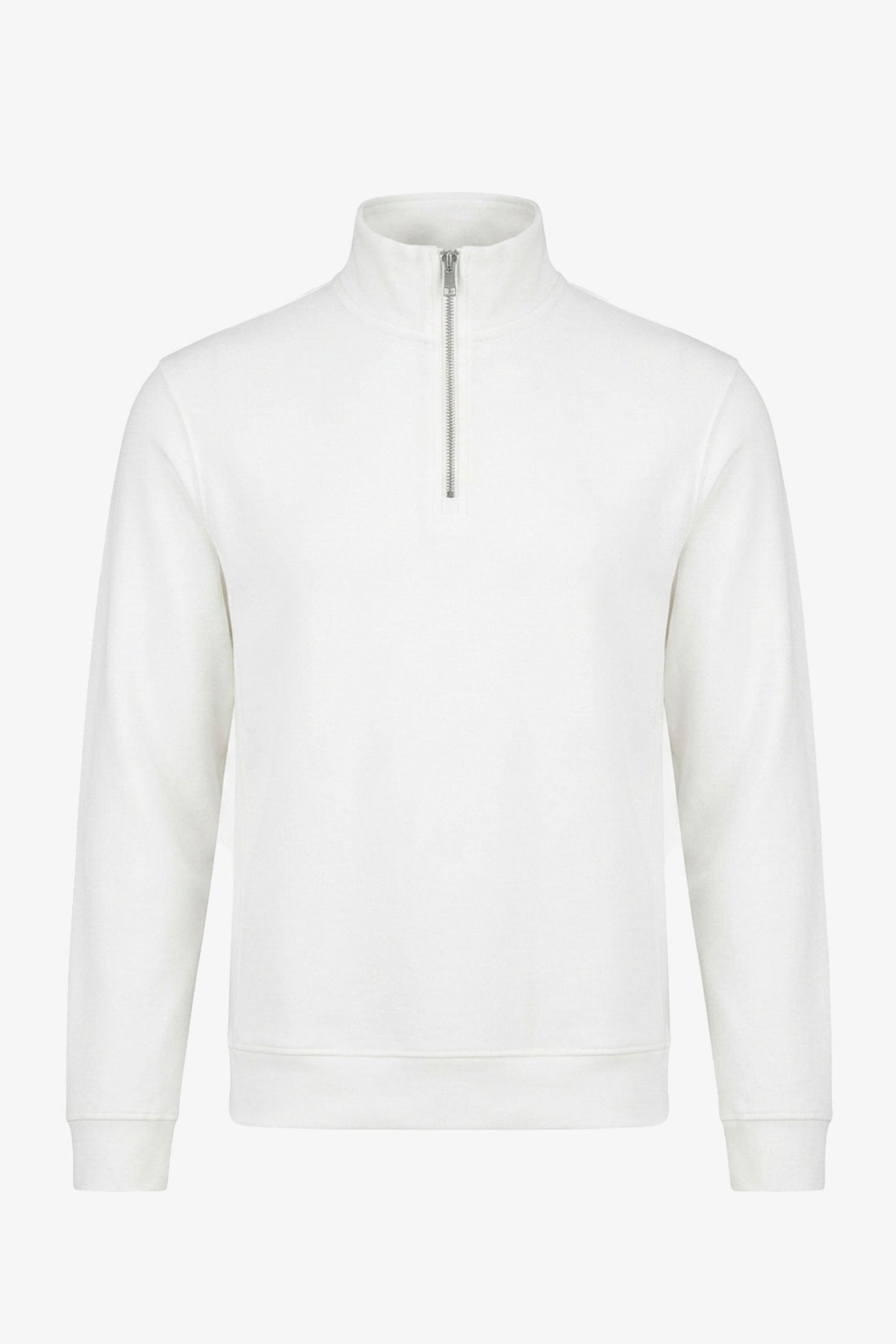 Herresweatshirt med kvart lynlås i off-white og bomuldsblanding med pullover med tragtudskæring