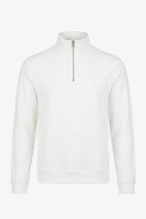 Herresweatshirt med kvart lynlås i off-white og bomuldsblanding med pullover med tragtudskæring