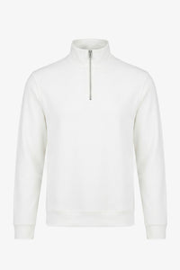 Herresweatshirt med kvart lynlås i off-white og bomuldsblanding med pullover med tragtudskæring