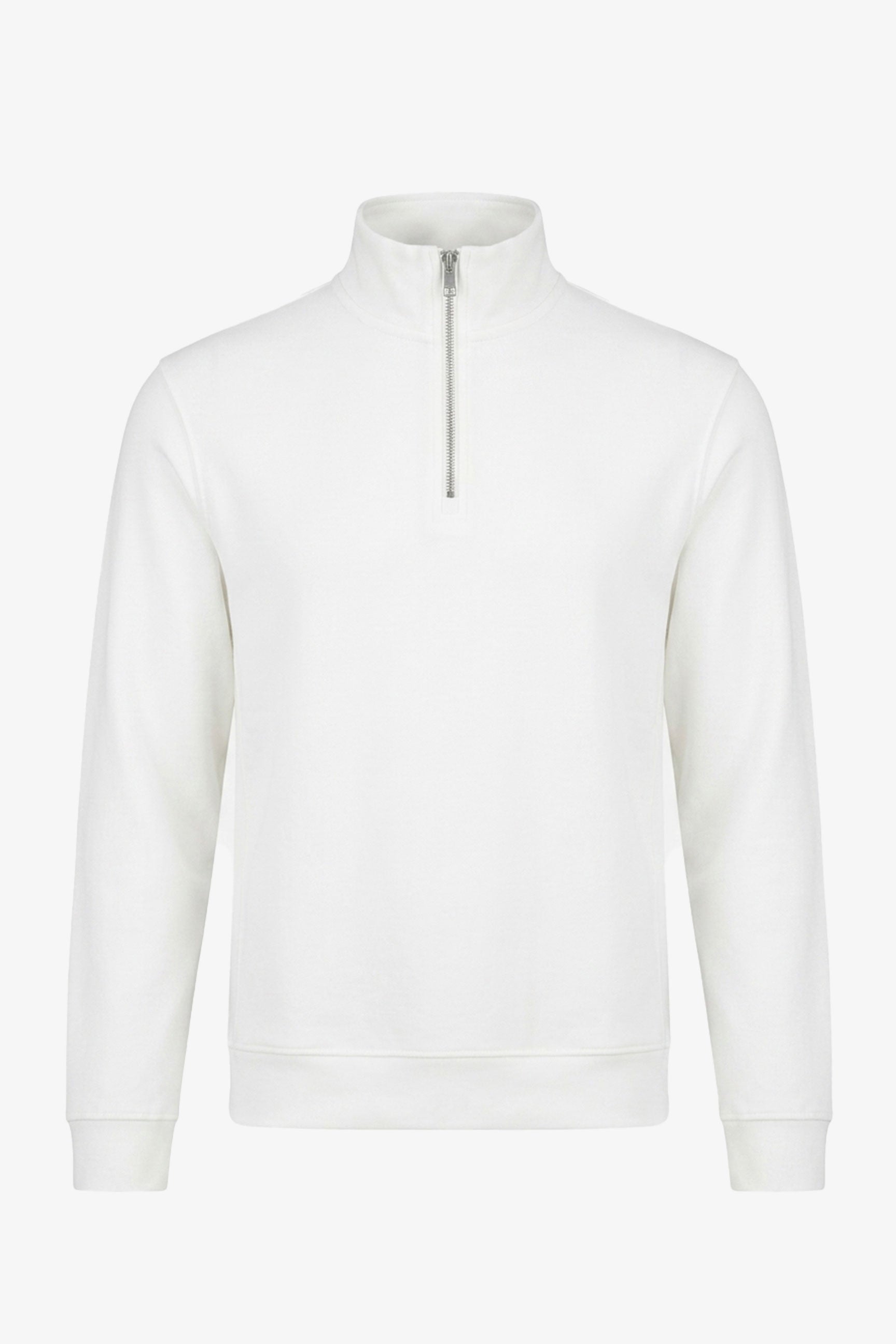 Herresweatshirt med kvart lynlås i off-white og bomuldsblanding med pullover med tragtudskæring
