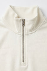 Herresweatshirt med kvart lynlås i off-white og bomuldsblanding med pullover med tragtudskæring