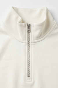 Herresweatshirt med kvart lynlås i off-white og bomuldsblanding med pullover med tragtudskæring