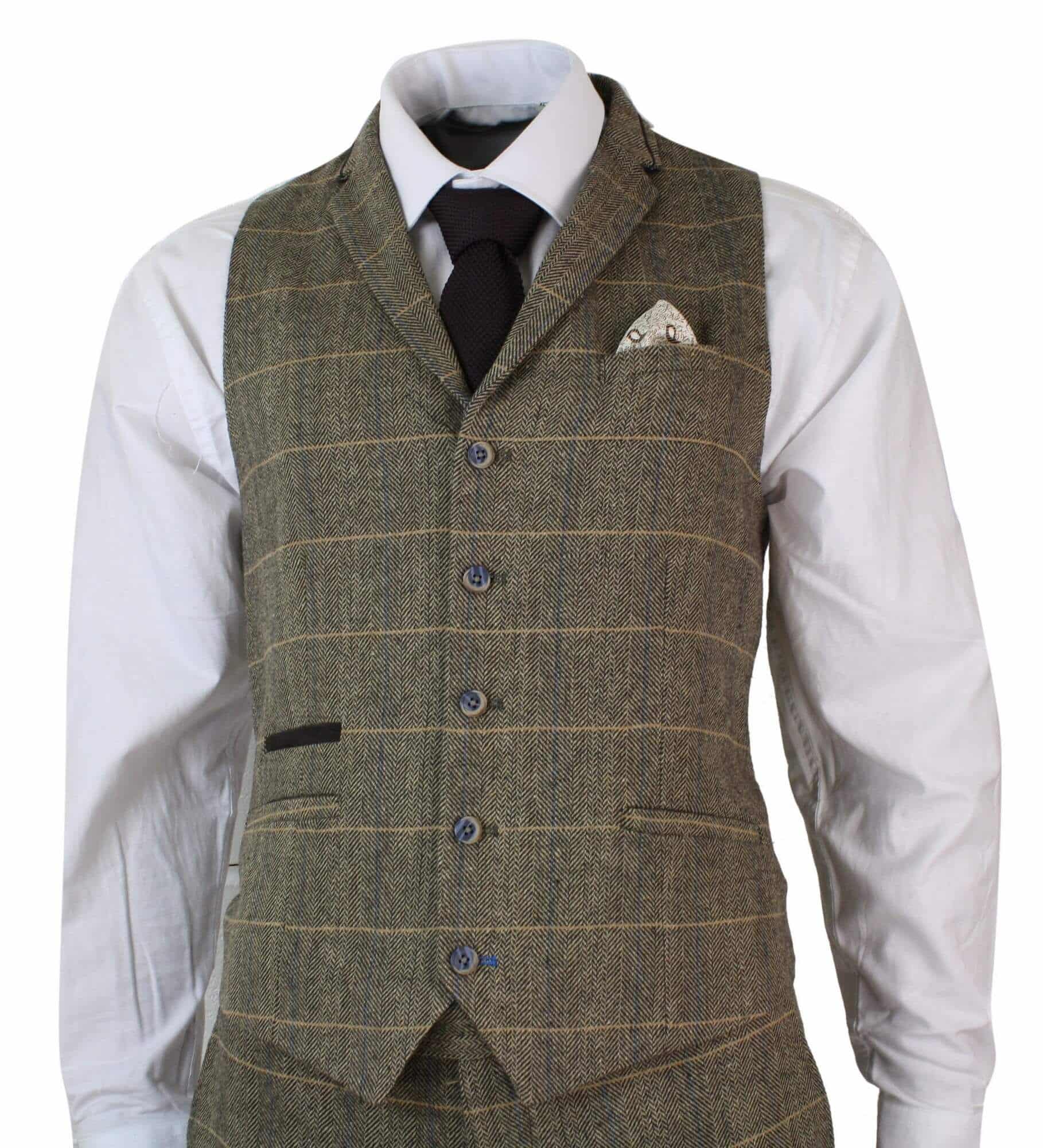 Cavani Albert - Men's Herringbone Tweed Check 3 Piece Suit - Tan Brown