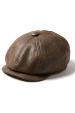 Herre 8 Panel Razor Baker Boy Hat PU Læder Blinders Newsboy Flad Kasket Brun