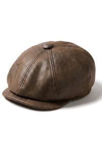 Herre 8 Panel Razor Baker Boy Hat PU Læder Blinders Newsboy Flad Kasket Brun