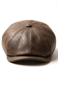 Herre 8 Panel Razor Baker Boy Hat PU Læder Blinders Newsboy Flad Kasket Brun