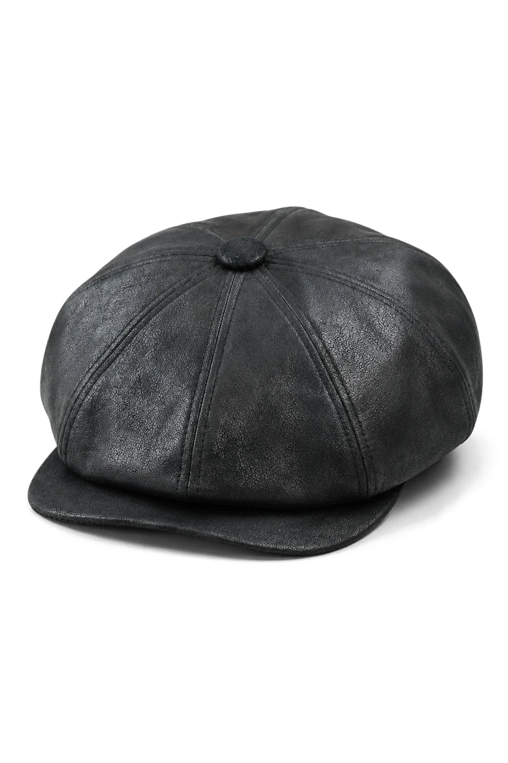 Herre 8 Panel Razor Baker Boy Hat PU Læder Blinders Newsboy Flad Kasket Sort