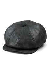 Herre 8 Panel Razor Baker Boy Hat PU Læder Blinders Newsboy Flad Kasket Sort