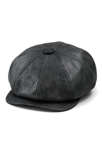 Herre 8 Panel Razor Baker Boy Hat PU Læder Blinders Newsboy Flad Kasket Sort