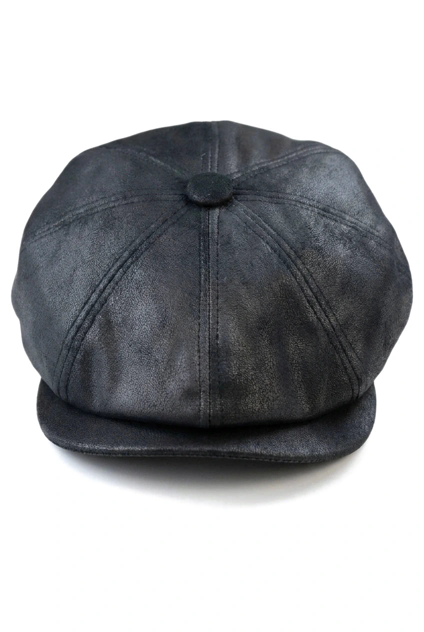 Herre 8 Panel Razor Baker Boy Hat PU Læder Blinders Newsboy Flad Kasket Sort