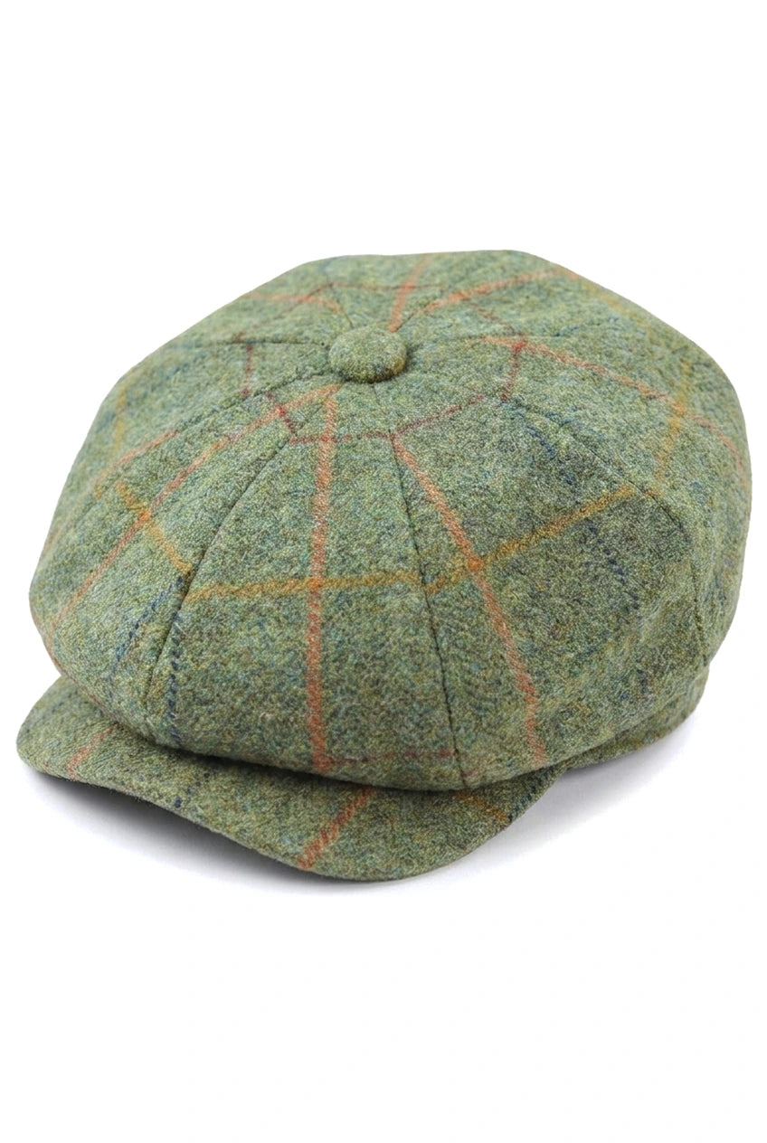 Herre 8-panels barberhat i tweed, Blinders Newsboy, grønternet flad kasket