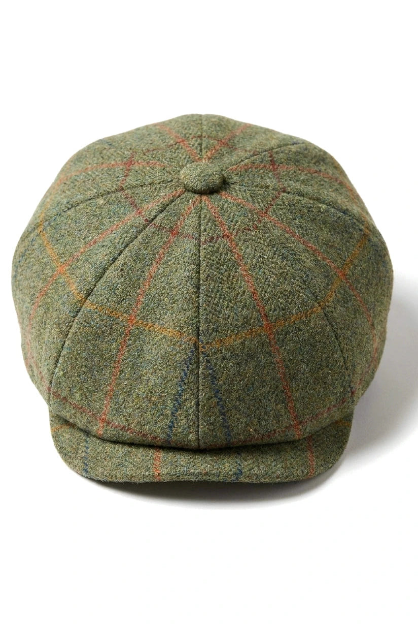Herre 8-panels barberhat i tweed, Blinders Newsboy, grønternet flad kasket