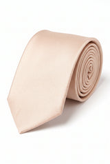 Beige, smalt, ensfarvet slips til mænd