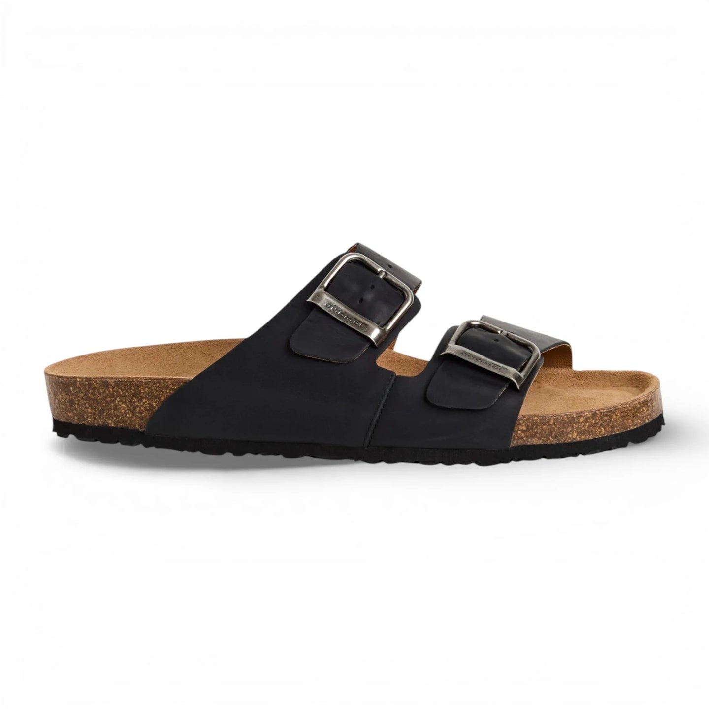 Herresandaler i sort læder med slip-on-fodseng