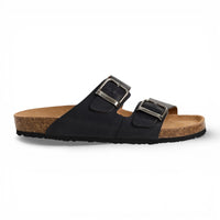 Herresandaler i sort læder med slip-on-fodseng