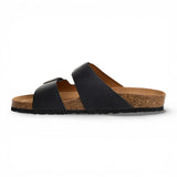 Herresandaler i sort læder med slip-on-fodseng