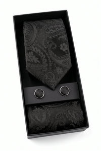 Gavesæt med sort paisley-slips til mænd