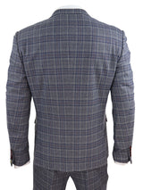 Mens Blue Grey Checkered 3 Piece Suit