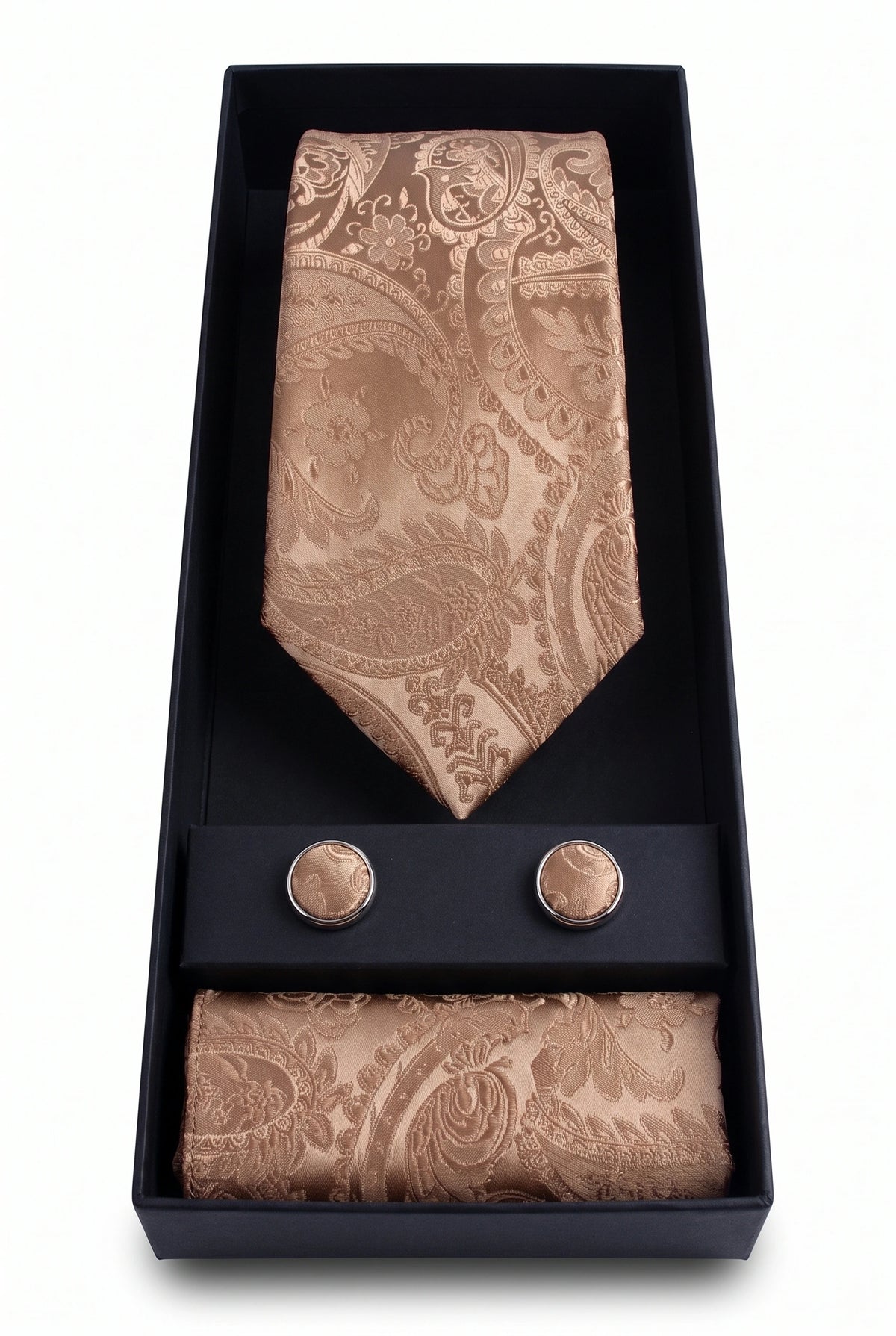 Gavesæt med bronzefarvet paisley-slips til mænd