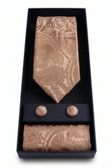 Gavesæt med bronzefarvet paisley-slips til mænd