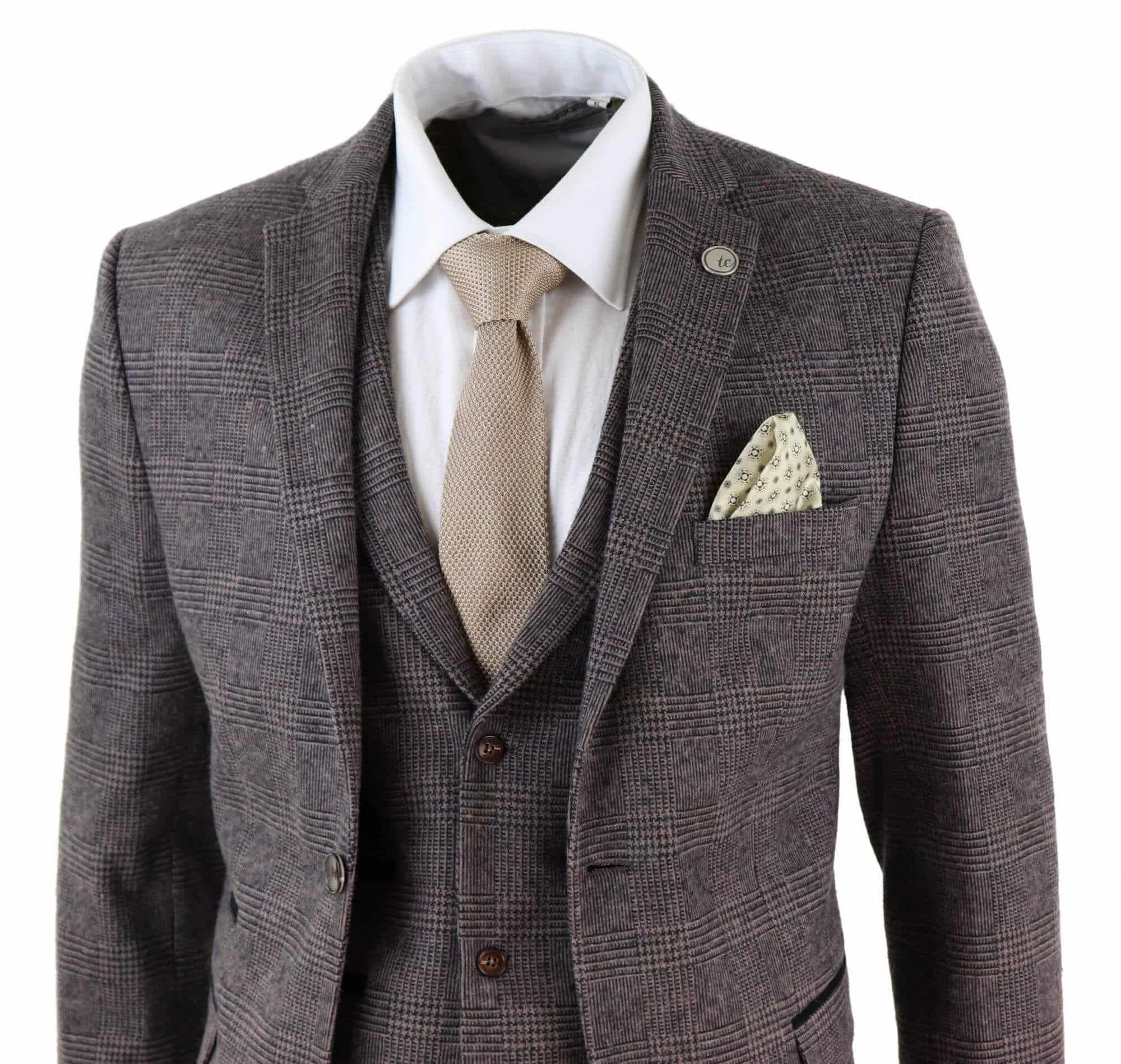 Mens Brown Check 3 Peice Tweed Suit - STZ17