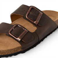 Brune slip-on lædersandaler til mænd med fodseng