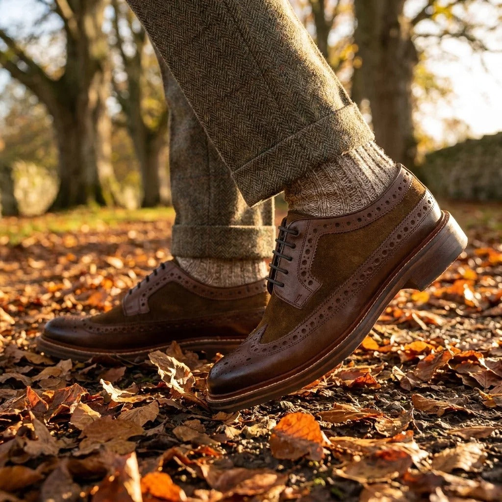 Herresko i brunt ruskind med brogues