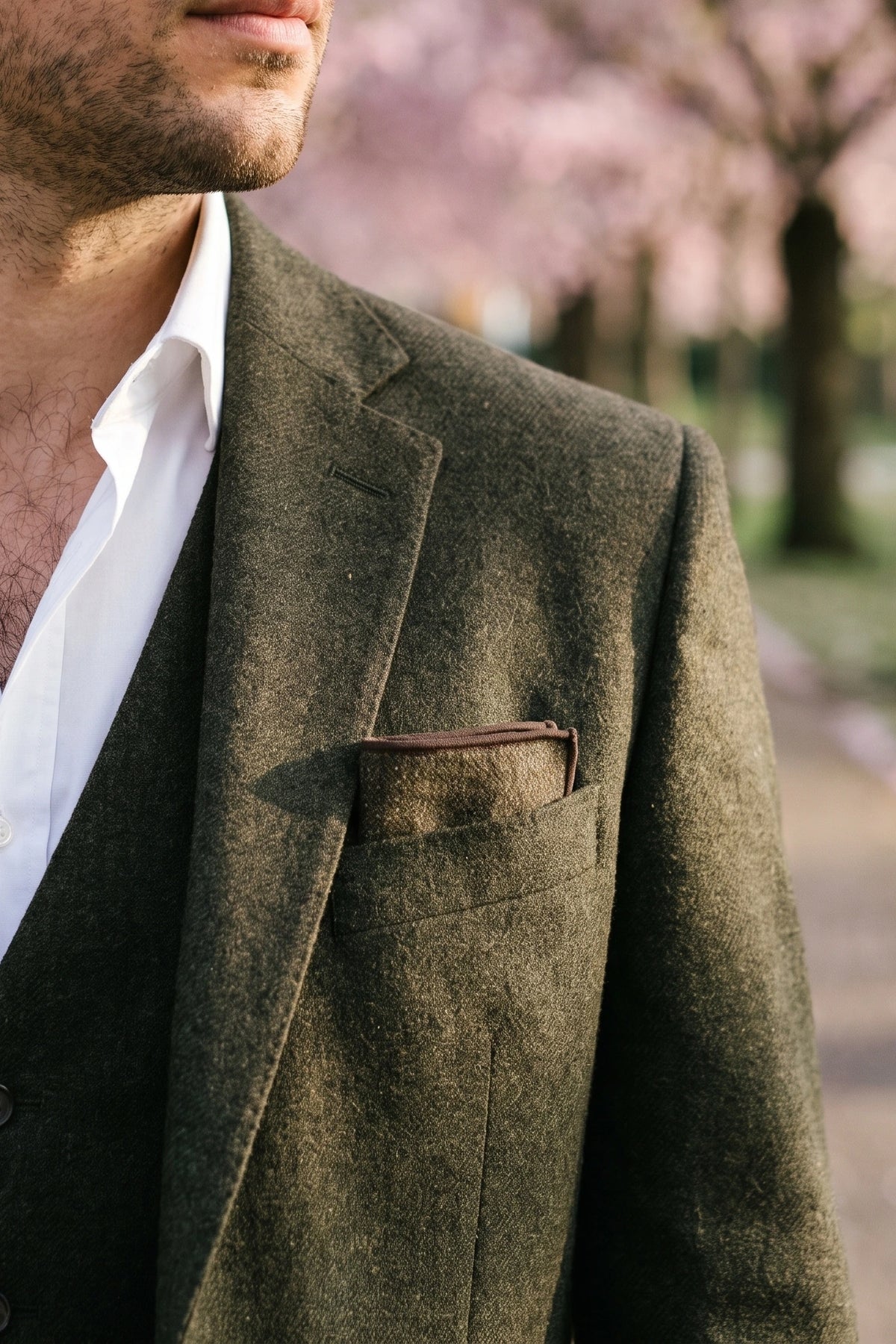 Brun lommeklud i tweed til mænd