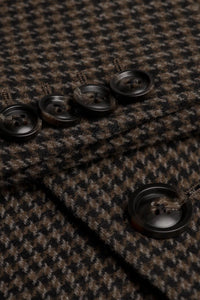 Herre brun uldblanding i tweed med houndstooth-mønster