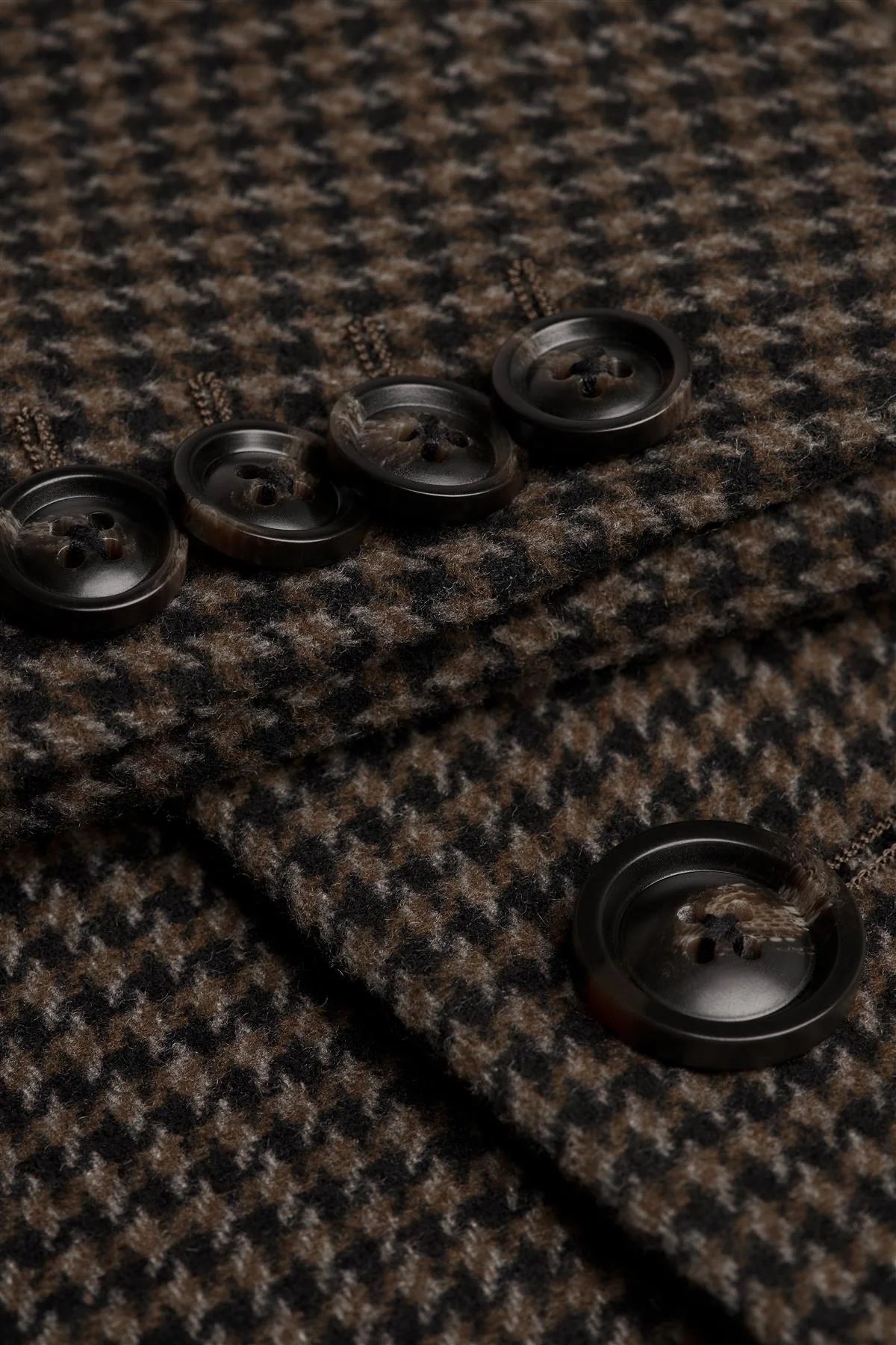 Herre brun uldblanding i tweed med houndstooth-mønster