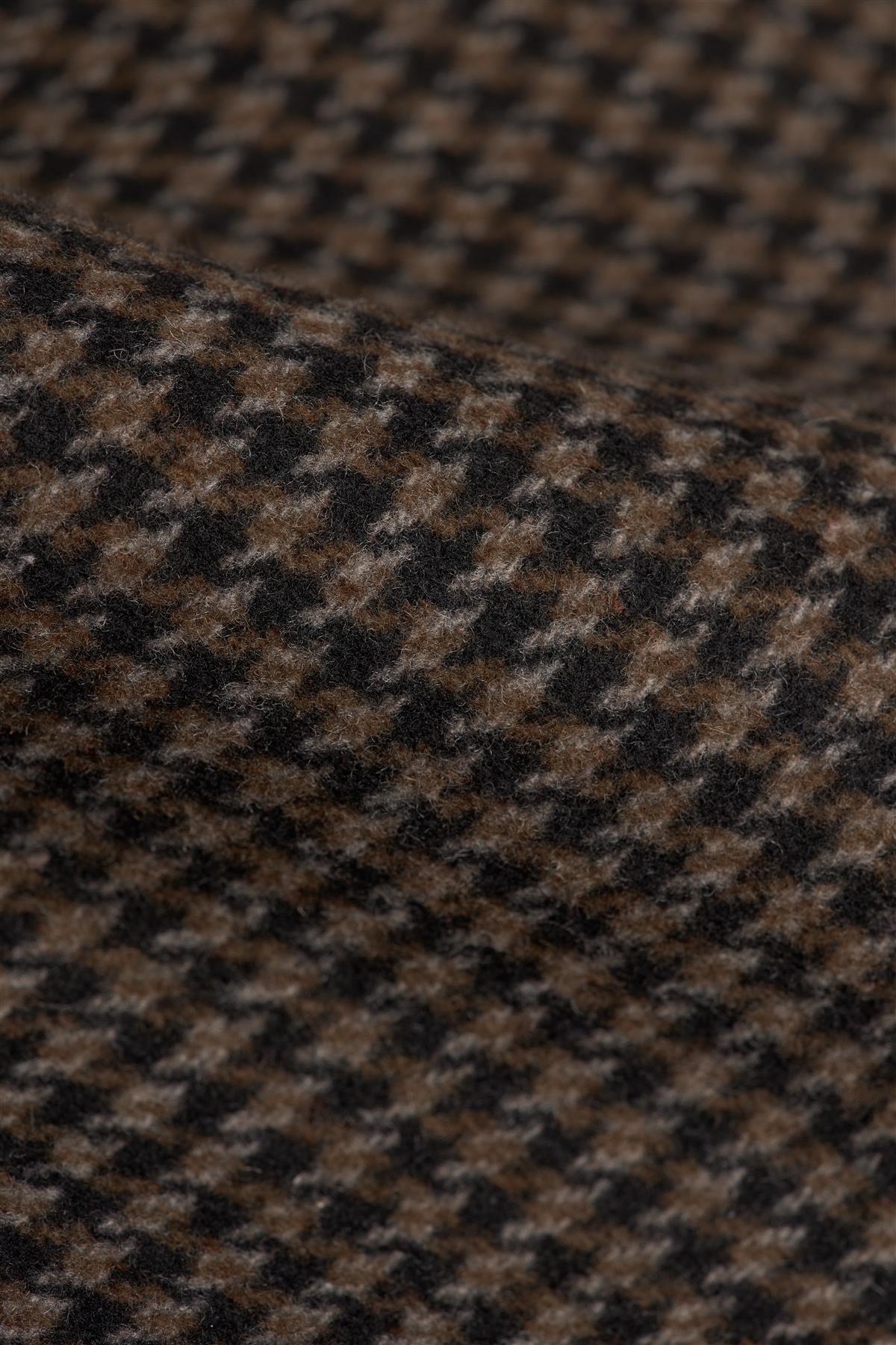 Herre brun uldblanding i tweed med houndstooth-mønster