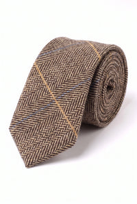 Brunt herreslips i tweed i uldblanding