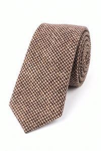 Brunt herreslips i tweed i uldblanding