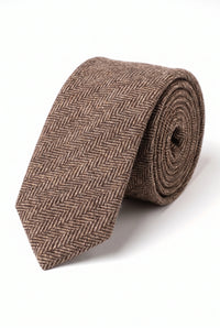 Brunt herreslips i tweed i uldblanding