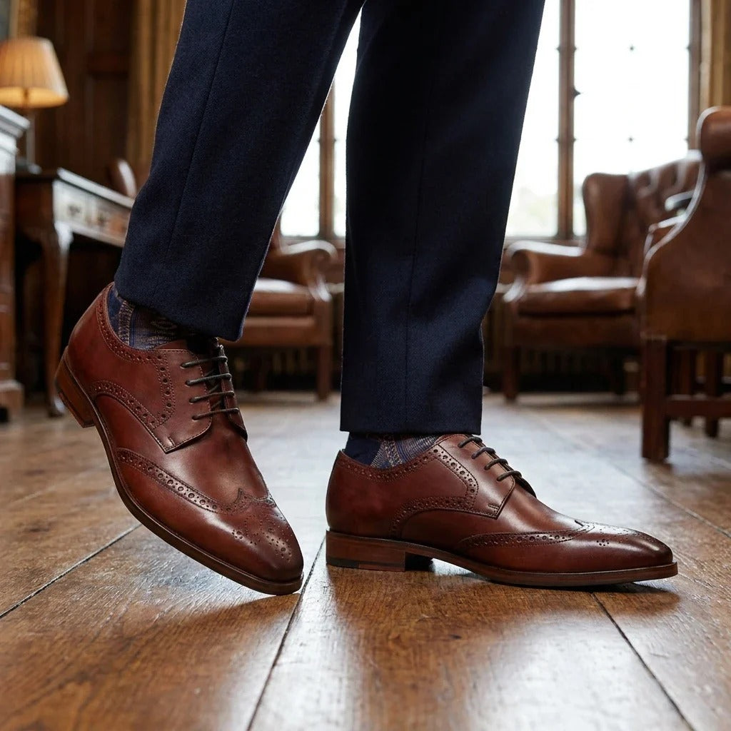 Herre bordeauxrøde klassiske formelle broguesko i læder med snørebånd