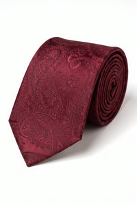 Gavesæt med bordeauxrødt paisley-slips til mænd