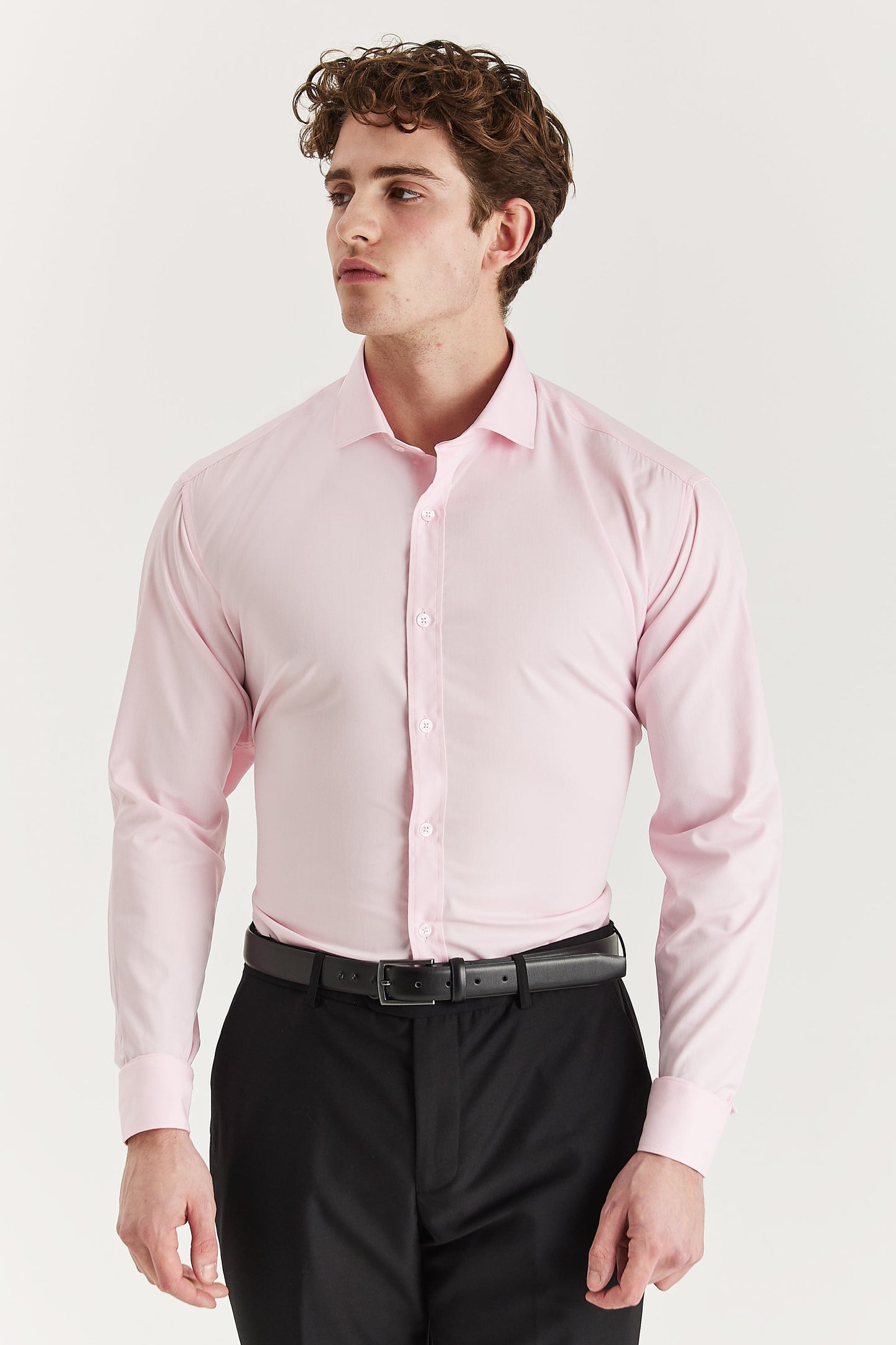 Herre klassisk skjorte med dobbelt manchet og cutaway-krave - pink