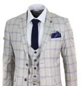 Mens Cream Blue Check Wedding Suit