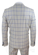 Mens Cream Blue Check Wedding Suit