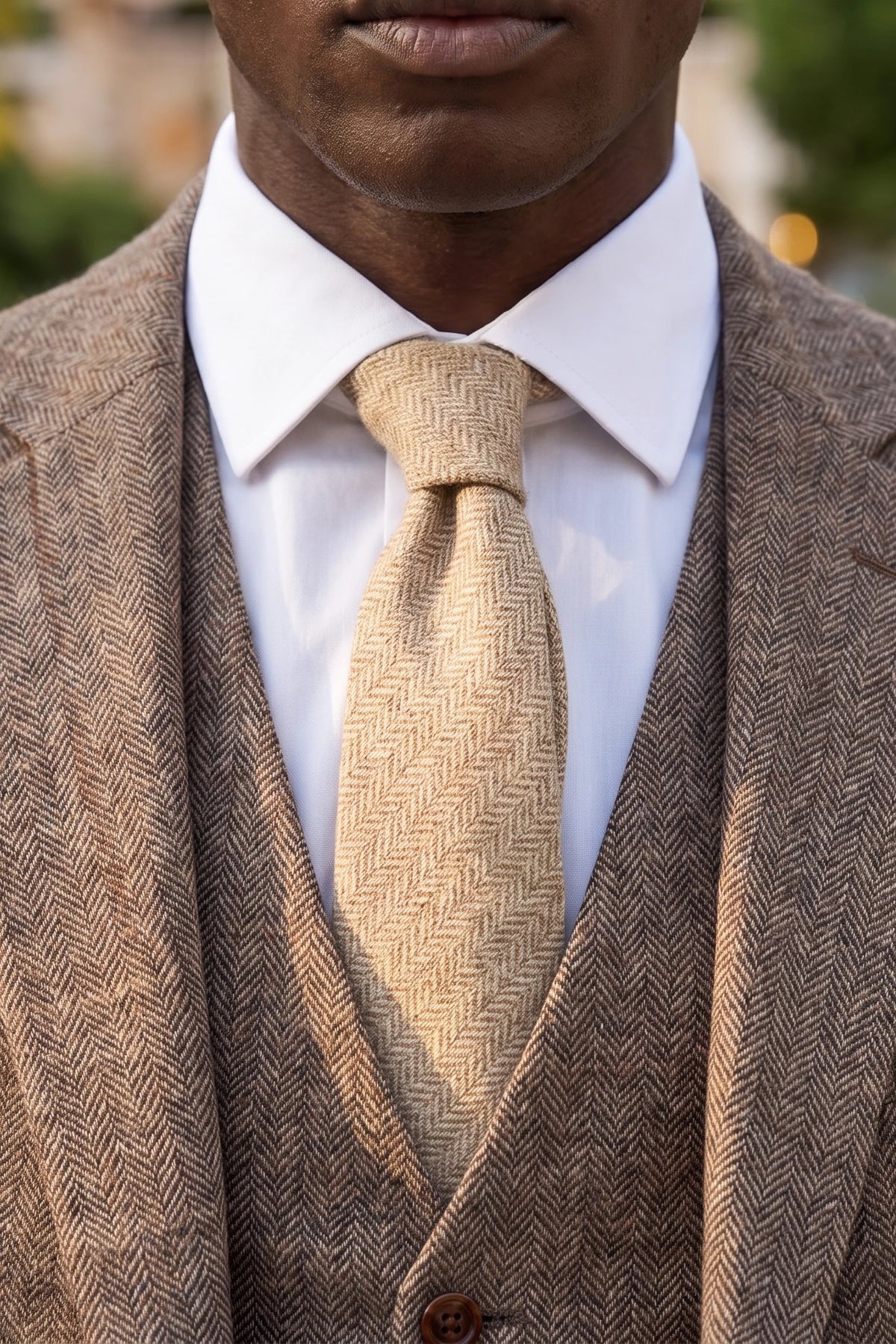 Herreslips i cremefarvet tweed i uldblanding
