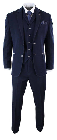 Mens Denim-Blue 3 Piece Suit