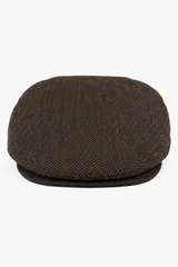 Herre flad kasket i uld, sildebensmønster, brun, tweed, klassisk fra 1920'erne, unisex, Del Boy
