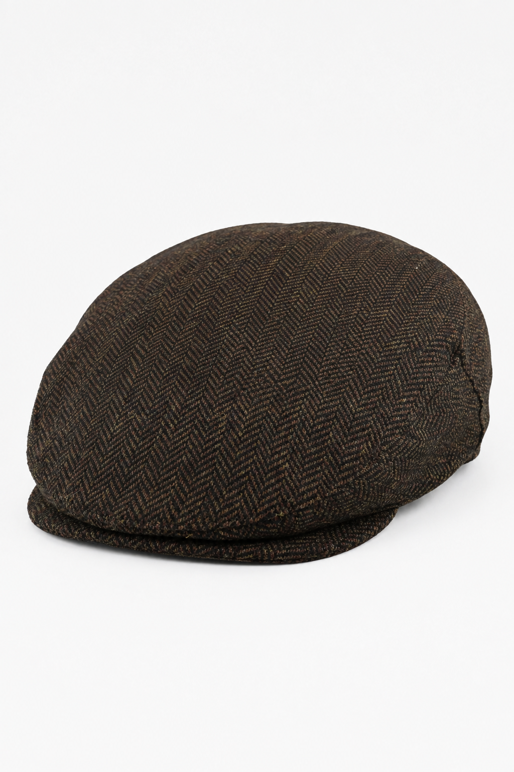 Herre flad kasket i uld, sildebensmønster, brun, tweed, klassisk fra 1920'erne, unisex, Del Boy