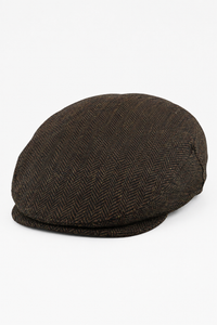 Herre flad kasket i uld, sildebensmønster, brun, tweed, klassisk fra 1920'erne, unisex, Del Boy
