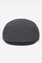 Herre flad kasket i uld, sildebensmønster, trækul, tweed, klassisk 1920'er, unisex, Del Boy
