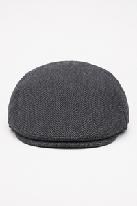 Herre flad kasket i uld, sildebensmønster, trækul, tweed, klassisk 1920'er, unisex, Del Boy